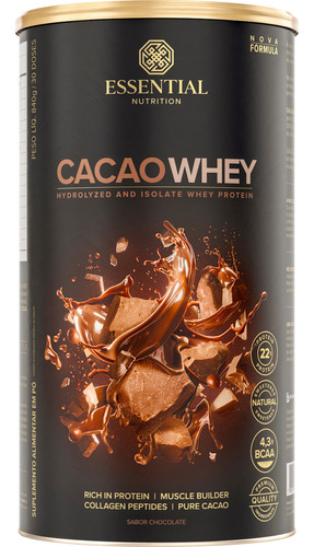 Cacao Whey Whey Protein Isolado - 840g - Essential Nutrition Sabor Cacao 900g