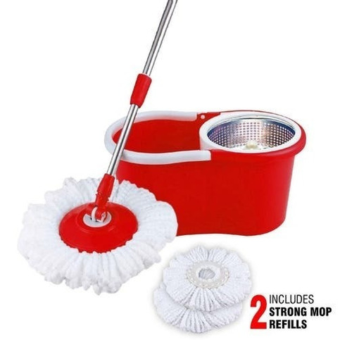 Trapeador De Piso Giratorio Automatico Centrifugador Escurridor De Acero Con 2 Mopas Secador Lampazo 360 Balde