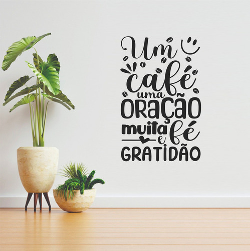 Adesivo Frase Parede Café Oração Fé E Gratidão Preto Fosco