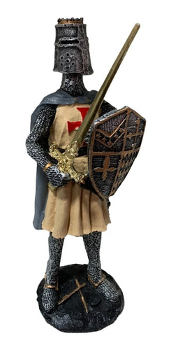 Guerreiro Medieval Templário Espada Escudo Decorativo Resina
