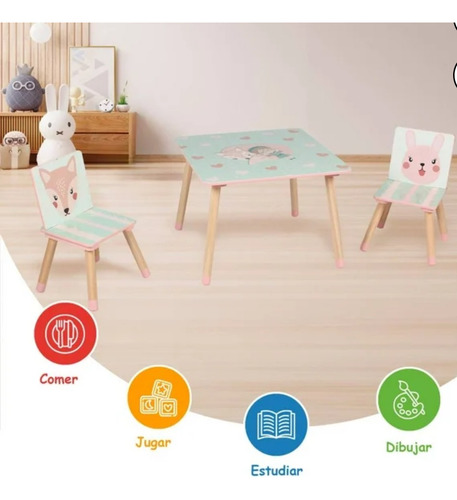 Mesita Con Sillas Infantil Members Mark Rosa Madera+mdf Rosa