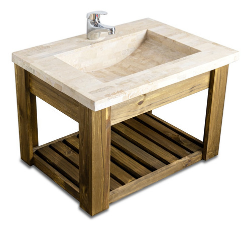 Imagen 8 de 9 de Vanitory Colgante 60cm Madera Bacha Travertino Griferia