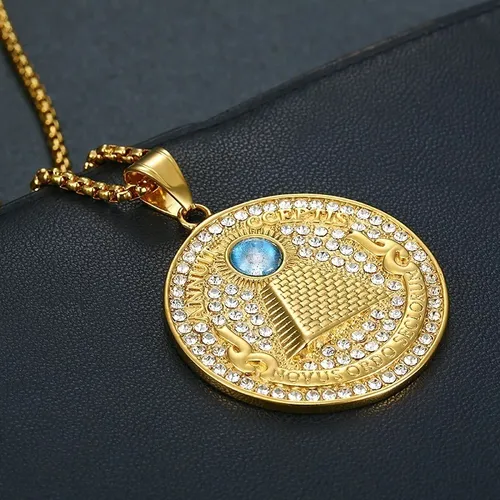 Collar Acero Inoxidable Oro Novus Ordo Seclorum Para Hombre