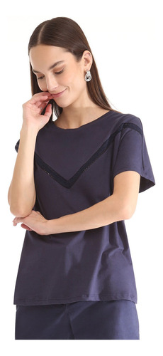Camiseta Mujer Patprimo M/c Azul En Algodón 30093175-50714