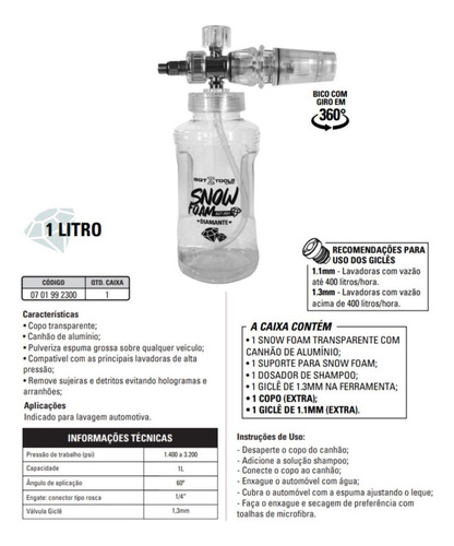 Snow Foam Canhão De Espuma Diamante Com V-floc Vonnix