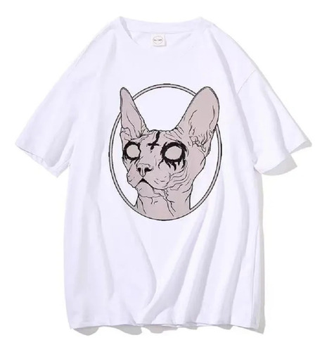 Camiseta Neutra De Algodón Con Estampado De Gato Sphynx