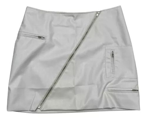 Mini falda blanca de cuero con hendidura lateral, faldas de cuero