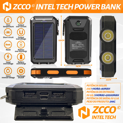 Power Bank 20000mah Carregador Portatil C/4 Cabo+led+bússola