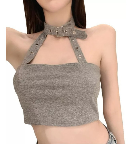 Polera Crop Top Corta De Mujer Con Agarre Al Cuello