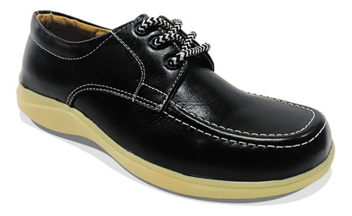 Zapato Colegial Cuero Negro Amarrar Cocido Uniforme Elegante