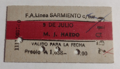 Boleto Ferrocarril Sarmiento De Estación 9 De Julio 