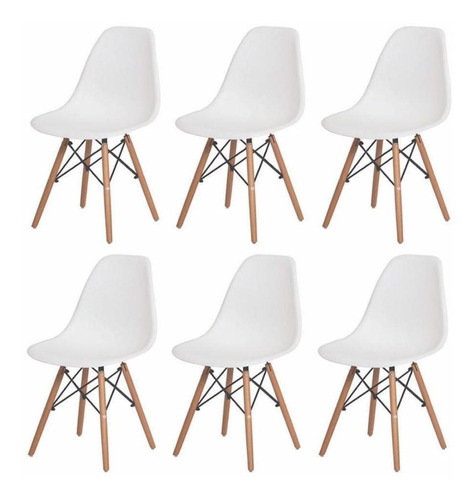 Kit 6 Cadeiras Sala Mesa De Jantar Charles Eiffel Eames Wood Estrutura da cadeira Cadeira Para Mesa De Jantar Cozinha Com Encosto Charles Eames Eiffel Madeira Wood Branco