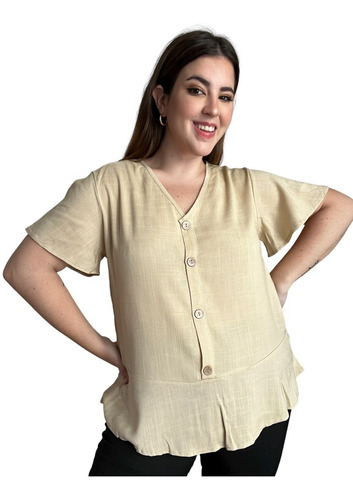 Blusa De Lino Con Botones Mujer Talle Grande.