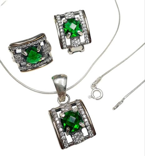 Conjunto Plata 925 Y Oro Cubic Pave Verde Conpl560 Itaiano