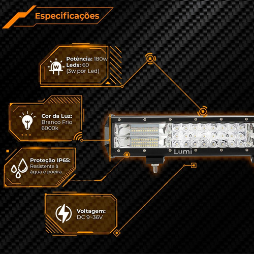 Farol De Barra Led Auxilar 9d 180w 12-60v Universal Off-road