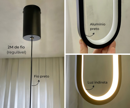Colgante Led Moderno Ovalado Minimalista Con Cabecero Negro
