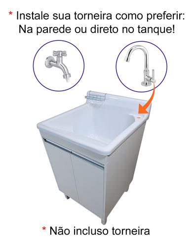 Tanque De Lavar Roupa 45l Fibra + Gabinete Mdf 56cm Montado