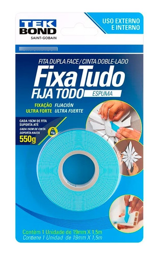 Fita Fixa Tudo Dupla Face Espuma Uso Interno Externo Tekbond