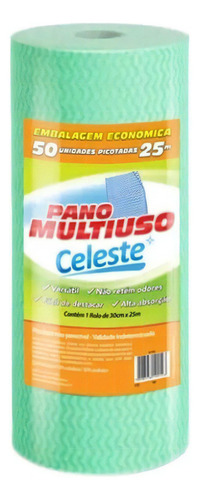 Pano Multiuso Celeste 30cm X 25m - Verde/branco/laranja/azul Cor Verde