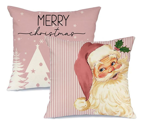 Fundas De Almohada De Papá Noel Rosa Árbol De Navidad...