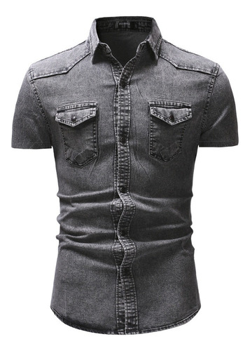 Ropa De Mezclilla Casual Para Hombre Camisa De Manga Corta D