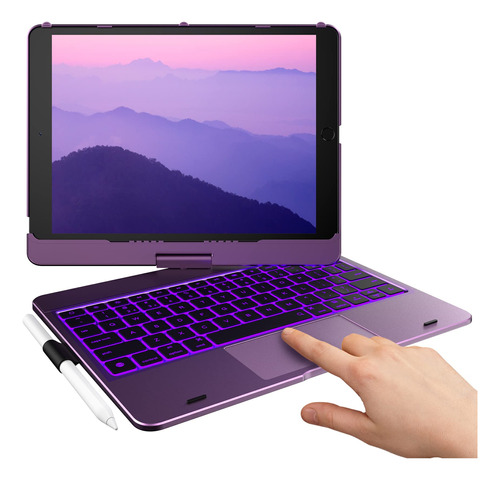 Funda Para iPad Con Teclado Retroiluminado Color Violeta