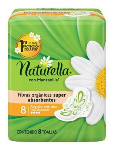 8 Toallas Femeninas Naturella Regular Con Alas Manzanilla