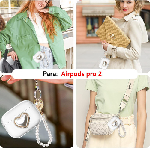 USDILU Funda Case para AirPods Pro 2 Carcasa Mujer Color Transparente con Pulsera joyería Uso Silicona Mujer Niñas y con Llavero Soporte