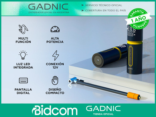 Compresor De Aire Gadnic Con Cable 12v Panel Digital Luz Led