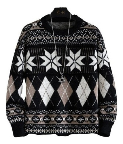 Retro Japanese Sweater Polygonal Jacquard Ethnic Style Tre