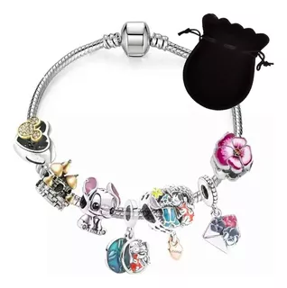 Pulsera Charms Lilo & Stitch Enchapado De Plata + Bolsa