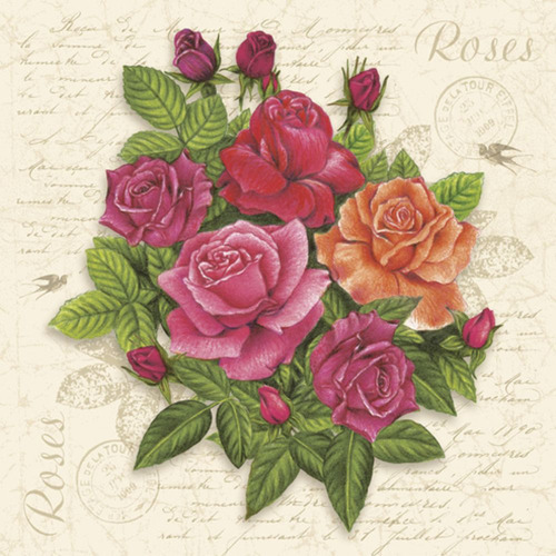 Guardanapo Decorado Cartão Postal Com Rosas Keramik