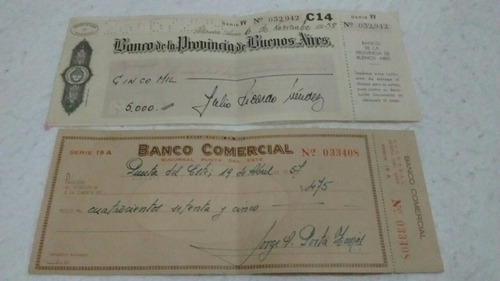 Cheques Antiguos Bco Pcia Bs As Bco Comercial Punta Del Este