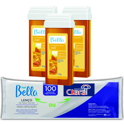 Kit Cera Rollon Mel Refil Depilação Depil Bella 4 Produtos