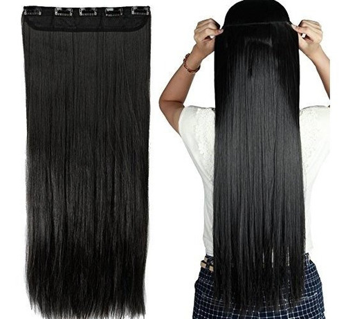 Extensiones De Cabello Natural Negro, 76cm, 5 Clips