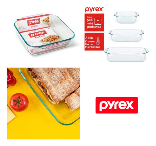 Imagen 2 de 2 de Asadera Cuadrada Mediana De Vidrio Pyrex Horno 1.9 Lts.