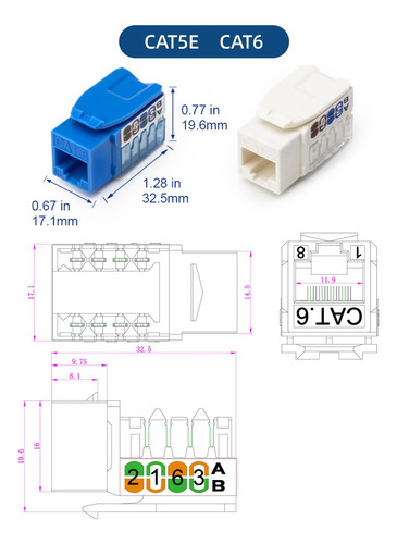 Jack Keystone Rj45 Cat6 Cat6a Cat5e Conector Modular Utp