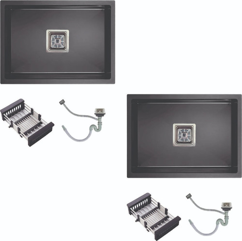 2x Cubas 60x45 Gourmet Quadrat Küche Nano Black Válv+cesto