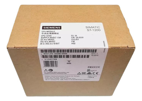 Siemens Cpu 1215c Dc/dc/dc 6es7 215-1ag40-0xb0 Plc S7-1200.