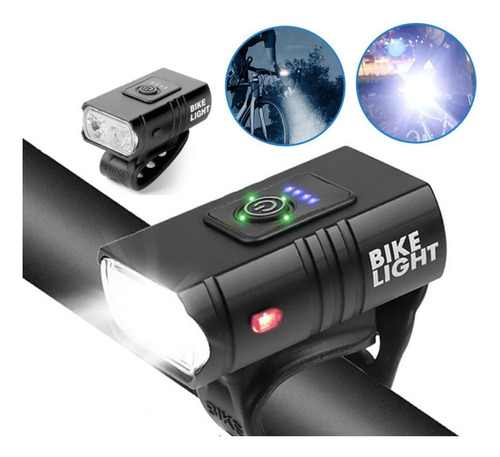 Farol Ciclismo 2 Led Cree T6 Usb Com Medidor Recarregável