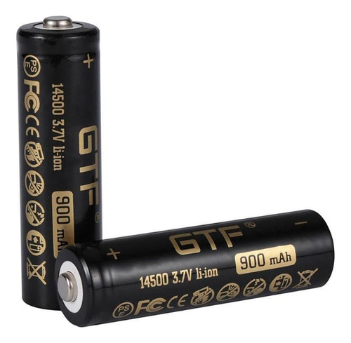 02 Baterias Li-ion 14500 3.7 V 900 Mah Gtf