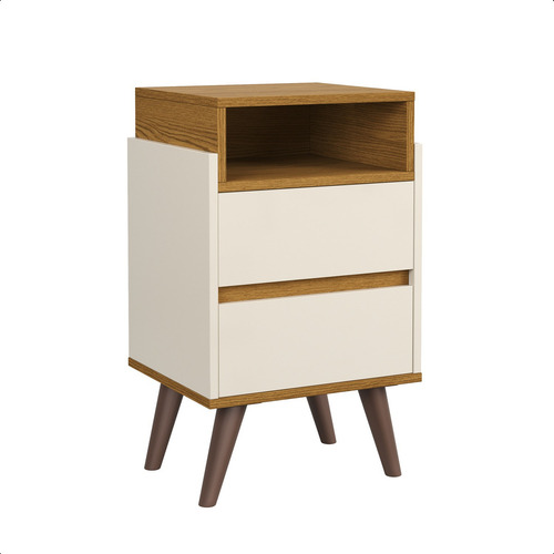 Mesa De Cabeceira Venezza Para Quarto Luxo Retrô C/2 Gavetas E Nicho Off/Nature - Mega Moveis