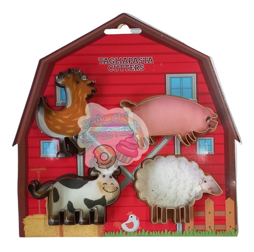 * Kit 4 Cortadores Galleta Animales De Granja Fondant Royal