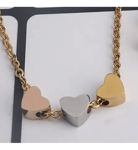 Imagen 6 de 6 de Collar Mujer Dije Corazones Minimalista Acero Plata Oro Rosa
