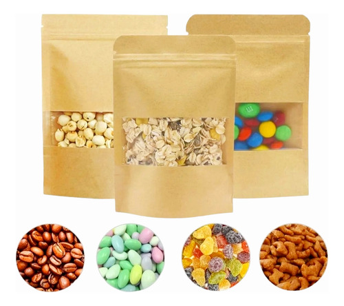Bolsas De Papel Kraft Visor 15cmx10cm 50 Unid. Marrón