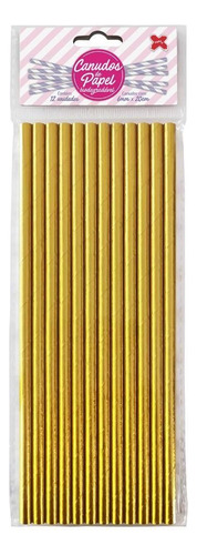 Canudo Papel Ouro Metálico Com 12unidades Make+
