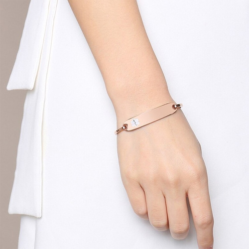 Imagen 3 de 3 de Pulsera Acero Oro Rosa Alerta Médica Grabado Incluido M1082
