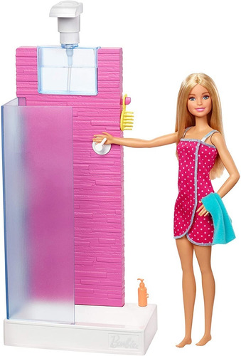 Barbie Set De Muebles De Baño Ducha Muñecas Juguete Fxg51