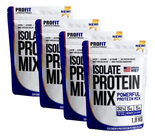 Kit 4x Whey Isolate Protein Mix Refil 1,8kg Cada - Profit Sabor Baunilha