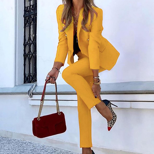 Conjunto Casual De Chaquetas Lisas De Oficina Para Mujer